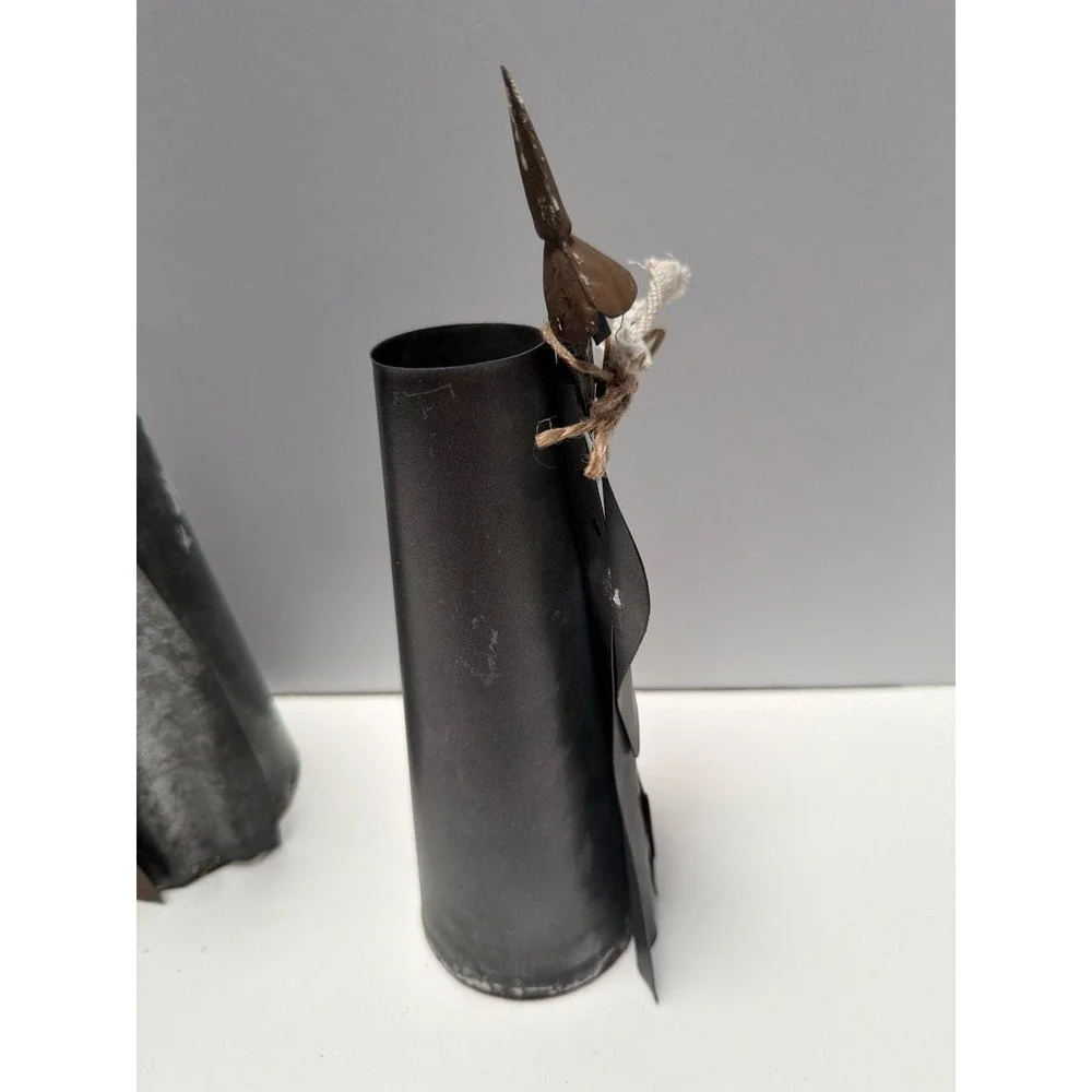Mud Pie Set of 2 Galvanized Metal Halloween Witch Figures with Broom and‎ Cat
